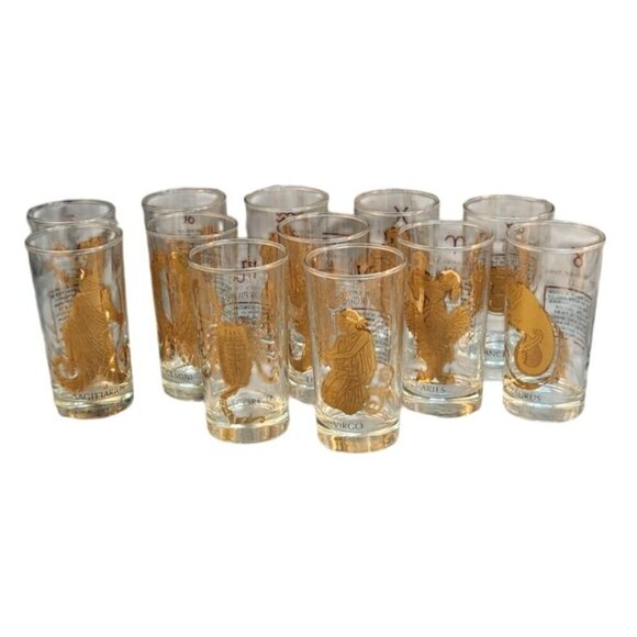 Vintage Mid-Century Libby Zodiac Highball Glasses 23kt Gold  Design Set Of 12 As - Picture 13 of 15